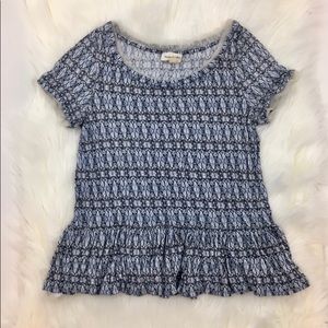 Anthropologie Meadow Rue Blue Patterned Peplum Tee
